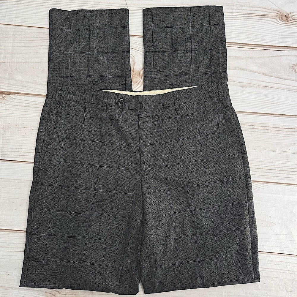 Trussini Gray & Light Blue Plaid Italian Made Wool Dress Pants Men’s Size 36 NEW